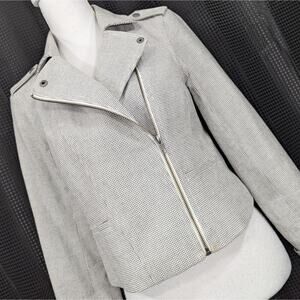 ANN TAYLOR LOFT! WHITE, BLACK COTTON MICRO CHECKED ZIPPER JACKET, COAT! SZ S